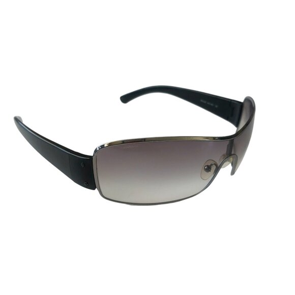 (SOLD) Prada Black Silver Shield Tinted Sunglasses Unisex SPS 52E 5AV-5D1 125 - Picture 3 of 16